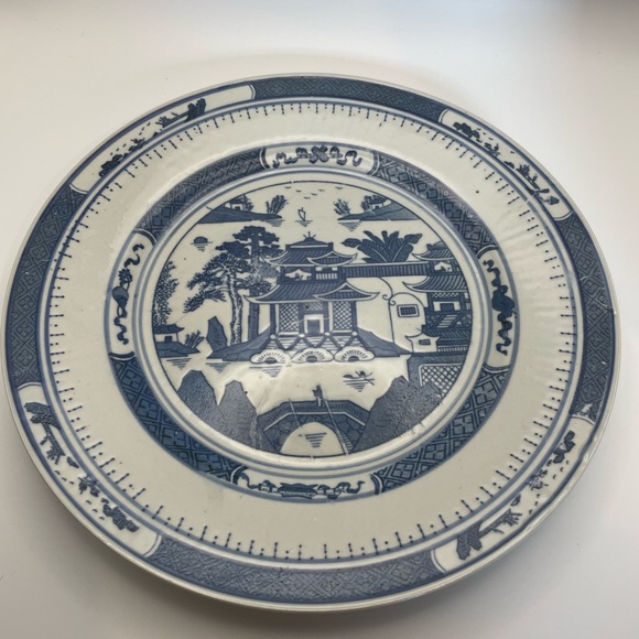 Blue and White Porcelain Temple and Pine Asian Plate - Picture 1 of 3
